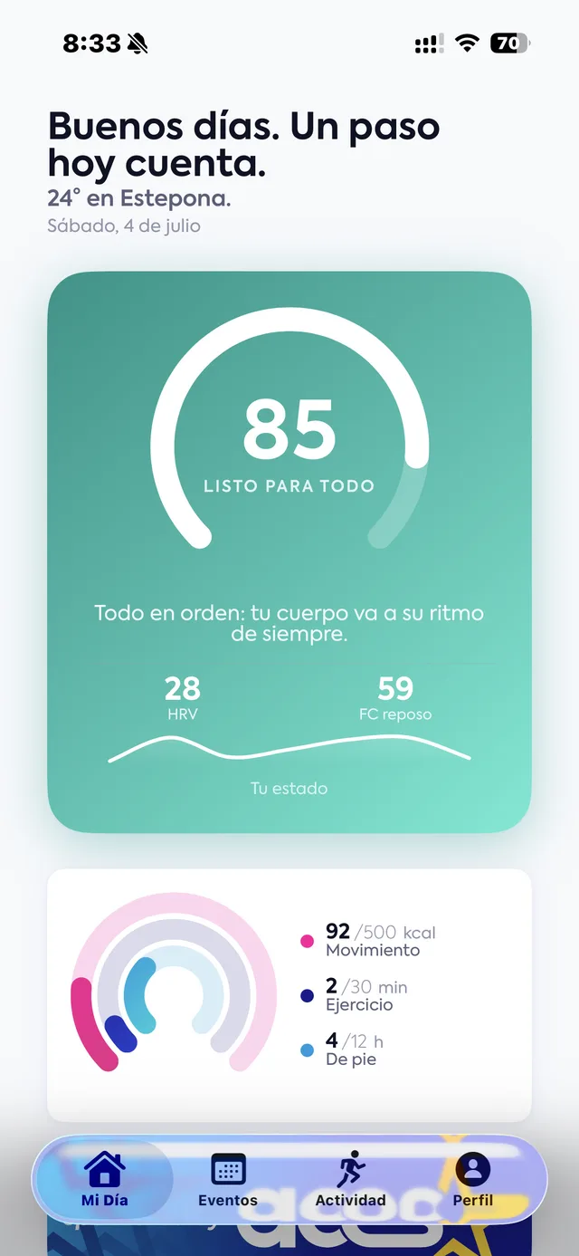 Pantalla Mi Día de la app ACES Activa